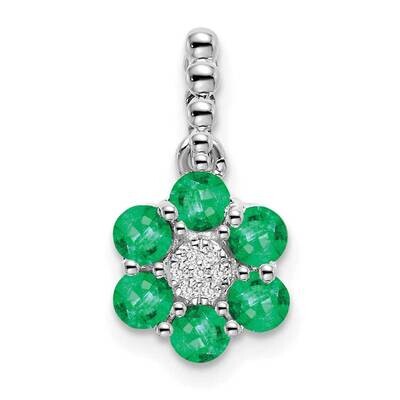 Emerald Diamond Floral Pendant 14k White Gold PM7191-EM-003-WA, MPN: PM7191-EM-003-WA,