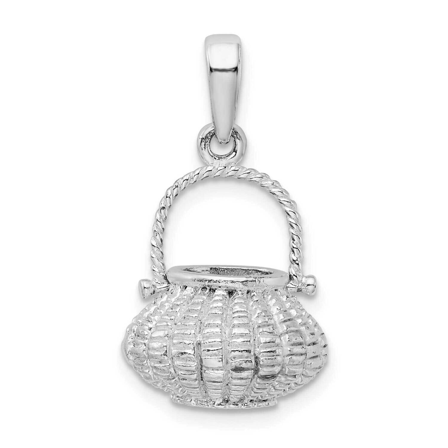 3D Flower Basket Moveable Handle Pendant Sterling Silver Polished QC10076, MPN: QC10076, 6372181601…