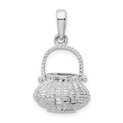 3D Flower Basket Moveable Handle Pendant Sterling Silver Polished QC10076, MPN: QC10076, 6372181601…
