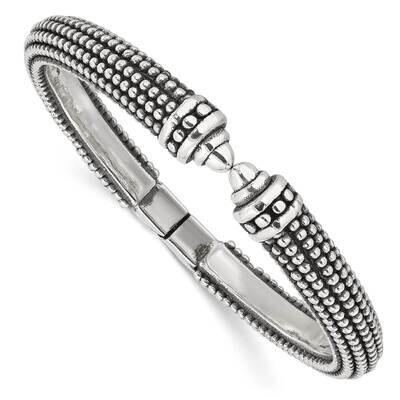 Antiqued Beaded Hinged Bangle Bracelet 7 Inch Sterling Silver Polished QB1507, MPN: QB1507,