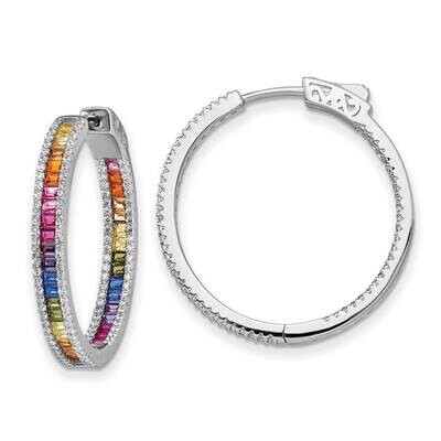 Prizma White Colorful CZ In Out Hinged Hoop Earrings Sterling Silver Rhodium-Plated QE14464, MPN: Q…