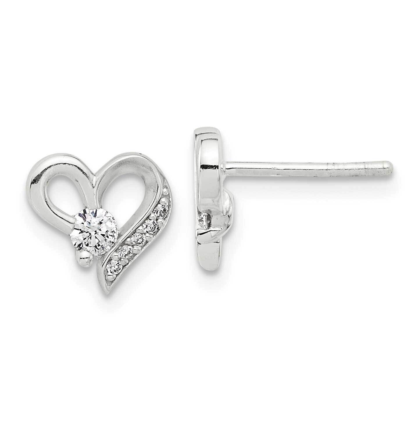 E-Coated CZ Heart Post Earrings Sterling Silver QE17493, MPN: QE17493,