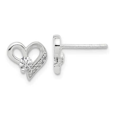 E-Coated CZ Heart Post Earrings Sterling Silver QE17493, MPN: QE17493,