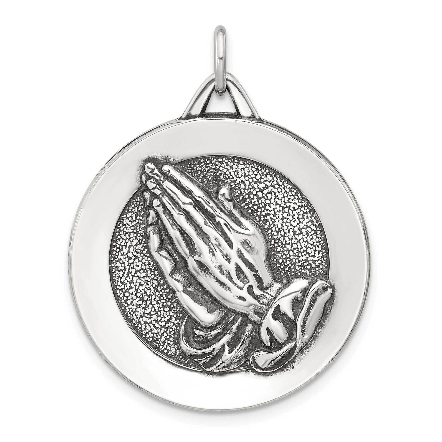 Antiqued Solid Praying Hands Serenity Prayer Pendant Sterling Silver QC11467 by Men&#39;s Jewelry and A…
