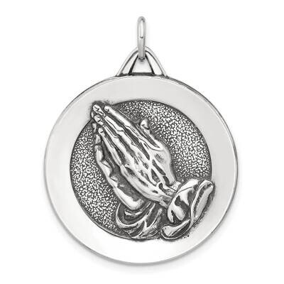 Antiqued Solid Praying Hands Serenity Prayer Pendant Sterling Silver QC11467 by Men&#39;s Jewelry and A…