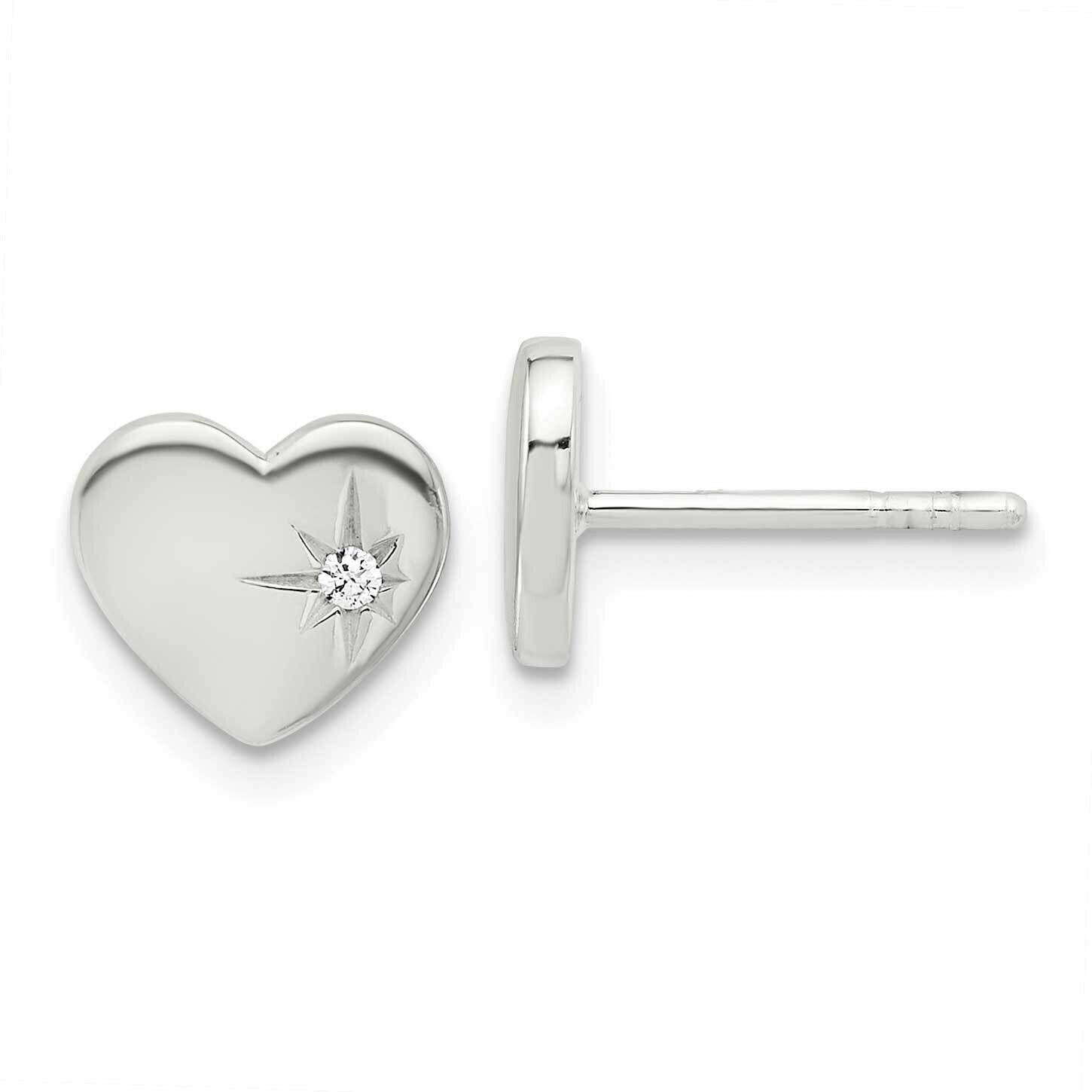 E-Coated CZ Heart Post Earrings Sterling Silver QE17494, MPN: QE17494,
