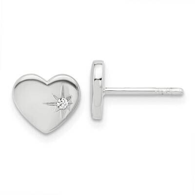 E-Coated CZ Heart Post Earrings Sterling Silver QE17494, MPN: QE17494,