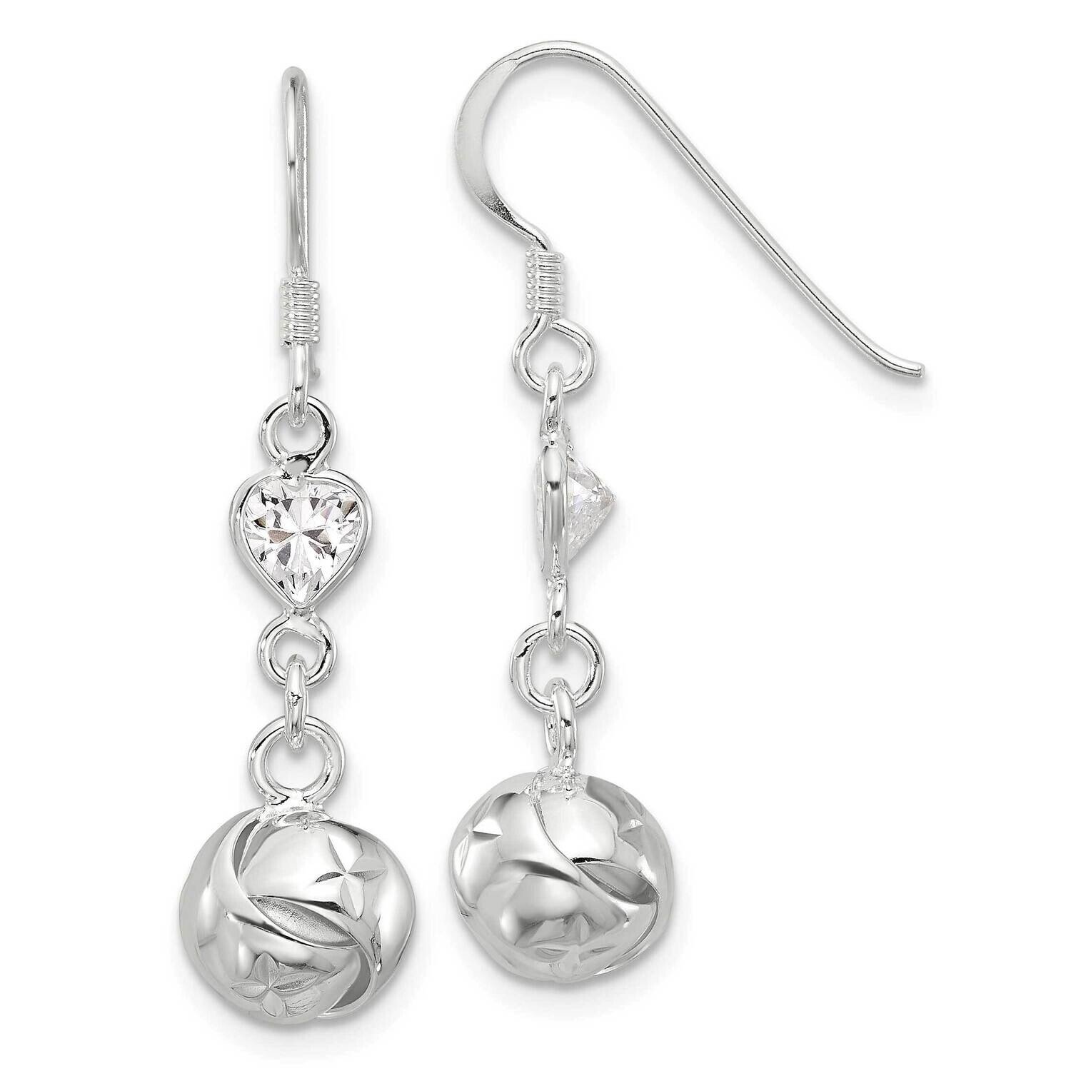 CZ Knot Dangle Shepherd Hook Earrings Sterling Silver Polished QE17032, MPN: QE17032,