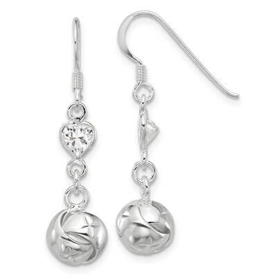 CZ Knot Dangle Shepherd Hook Earrings Sterling Silver Polished QE17032, MPN: QE17032,
