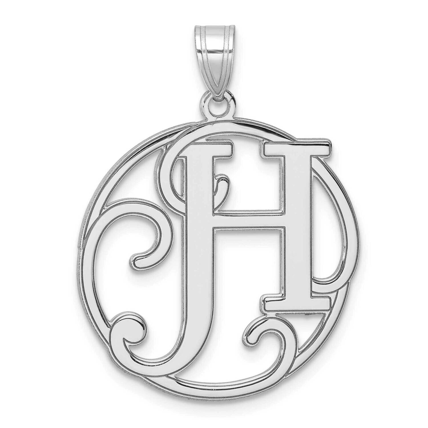 Large Fancy Script Letter H Initial Pendant Sterling Silver Rhodium-Plated QC11258H