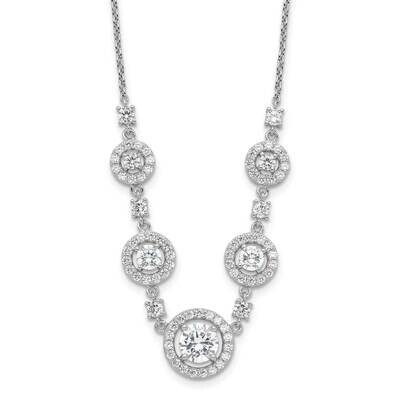 Cheryl M Brilliant-Cut CZ Fancy Halo Circles 18 Inch Necklace Sterling Silver Rhodium-Plated QCM162…