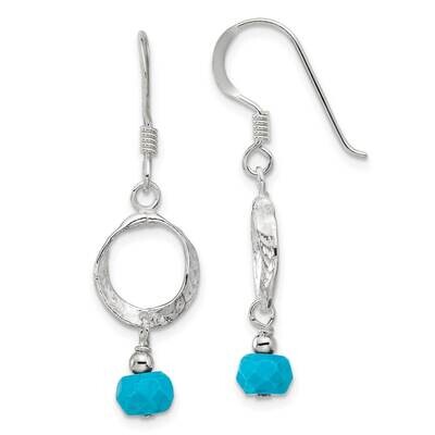 &amp; Textured Circle Recon. Magnesite Dangle Earrings Sterling Silver Polished QE17363, MPN: QE17363,