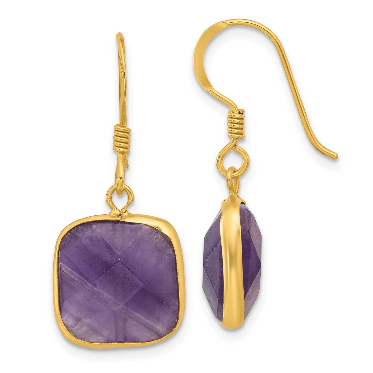 Gold-Plated Polished Cushion Amethyst Dangle Earrings Sterling Silver QE17296, MPN: QE17296,