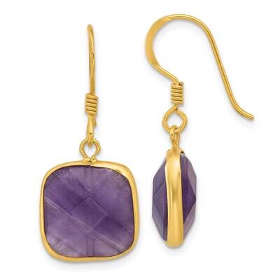 Gold-Plated Polished Cushion Amethyst Dangle Earrings Sterling Silver QE17296, MPN: QE17296,