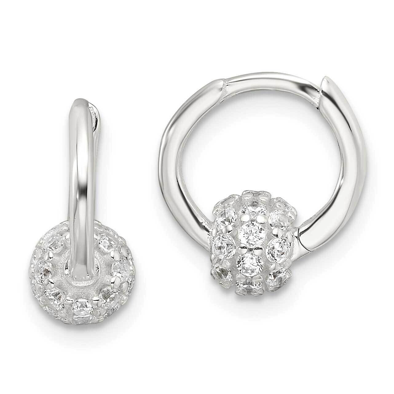 E-Coating CZ Ball Hinged Hoop Earrings Sterling Silver QE17174, MPN: QE17174,