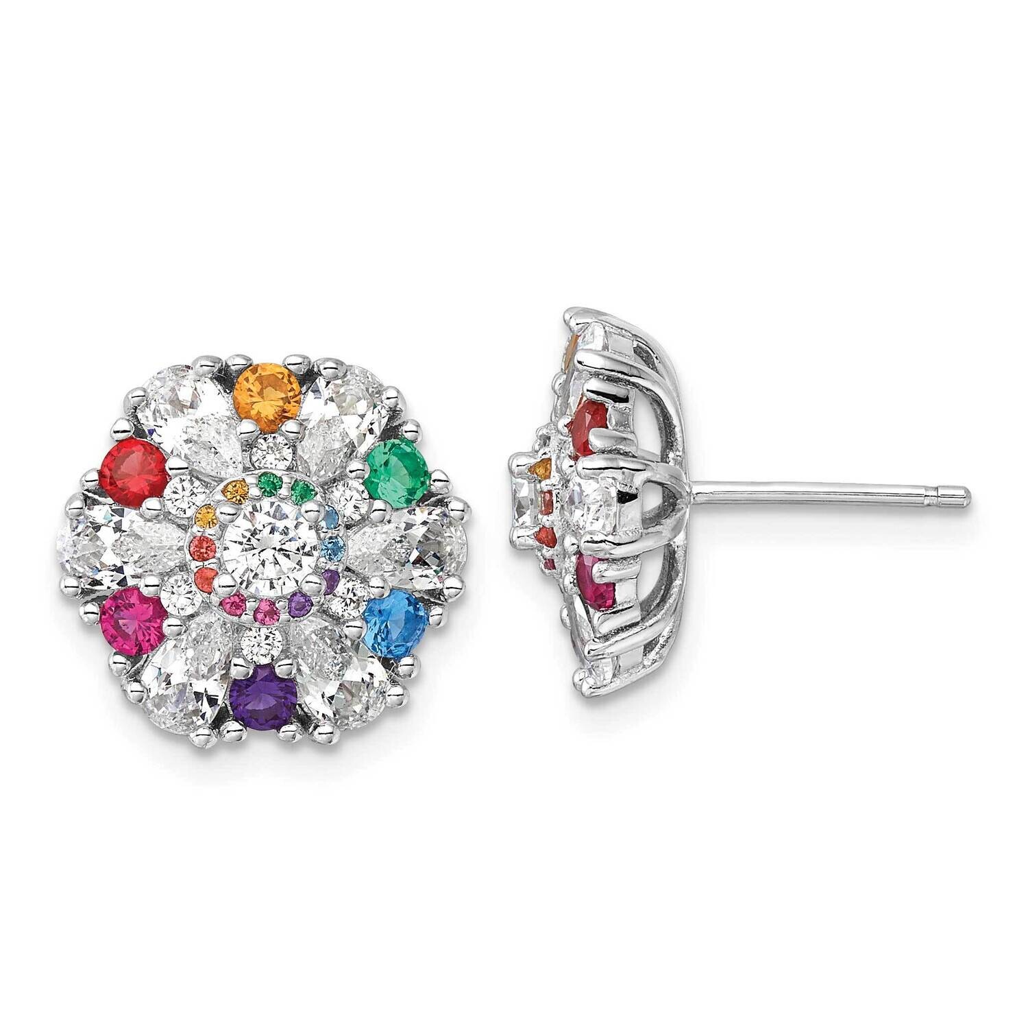 Rh-Pltd Rainbow Nano Crystal Clear CZ Post Earrings Sterling Silver QE16769, MPN: QE16769,