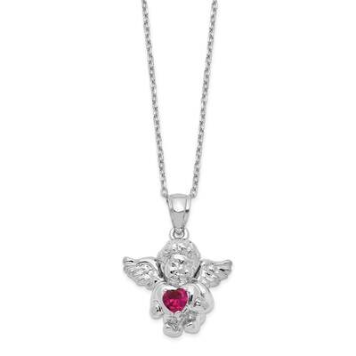 Rh-Pltd CZ July Birthstone Angel Ash Holder 18 Inch Necklace Sterling Silver QC9753JUL-18, MPN: QC9…