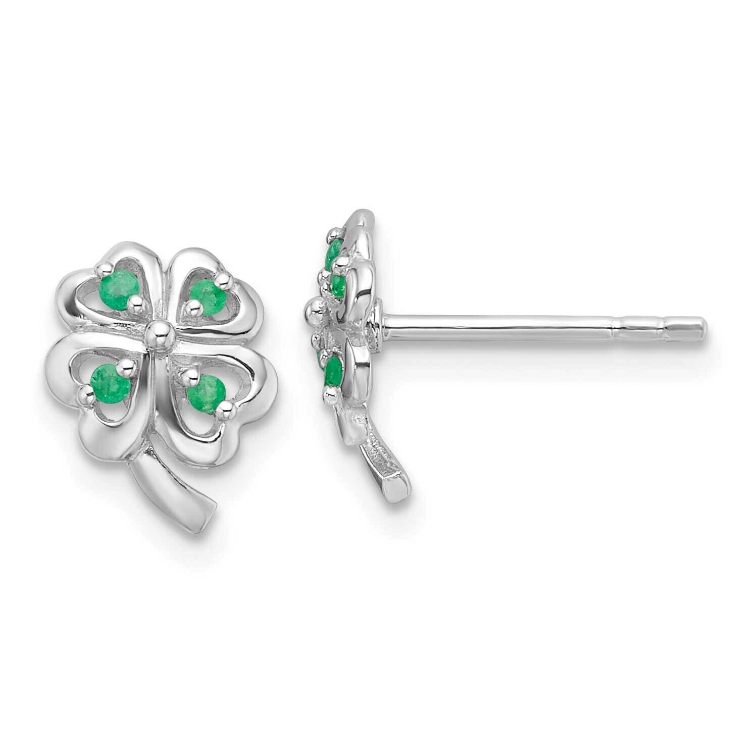 Rh-Plated Emerald Four Leaf Clover Post Earrings Sterling Silver QE16772, MPN: QE16772,