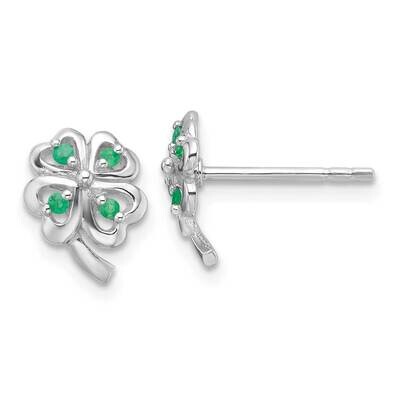 Rh-Plated Emerald Four Leaf Clover Post Earrings Sterling Silver QE16772, MPN: QE16772,