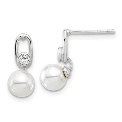 E-Coated Polished 6-7mm Shell Pearl CZ Post Earrings Sterling Silver QE17273, MPN: QE17273,