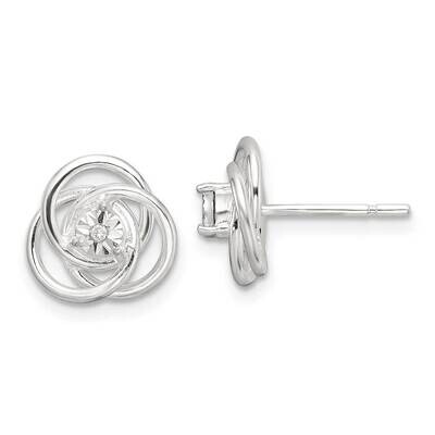 Diamond-Cut .01Ct Diamond Love Knot Post Earrings Sterling Silver Polished QE17481, MPN: QE17481,