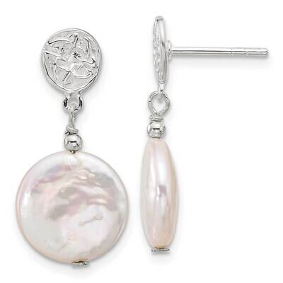 &amp; Textured Fwc Pearl Post Dangle Earrings Sterling Silver Polished QE17393, MPN: QE17393,