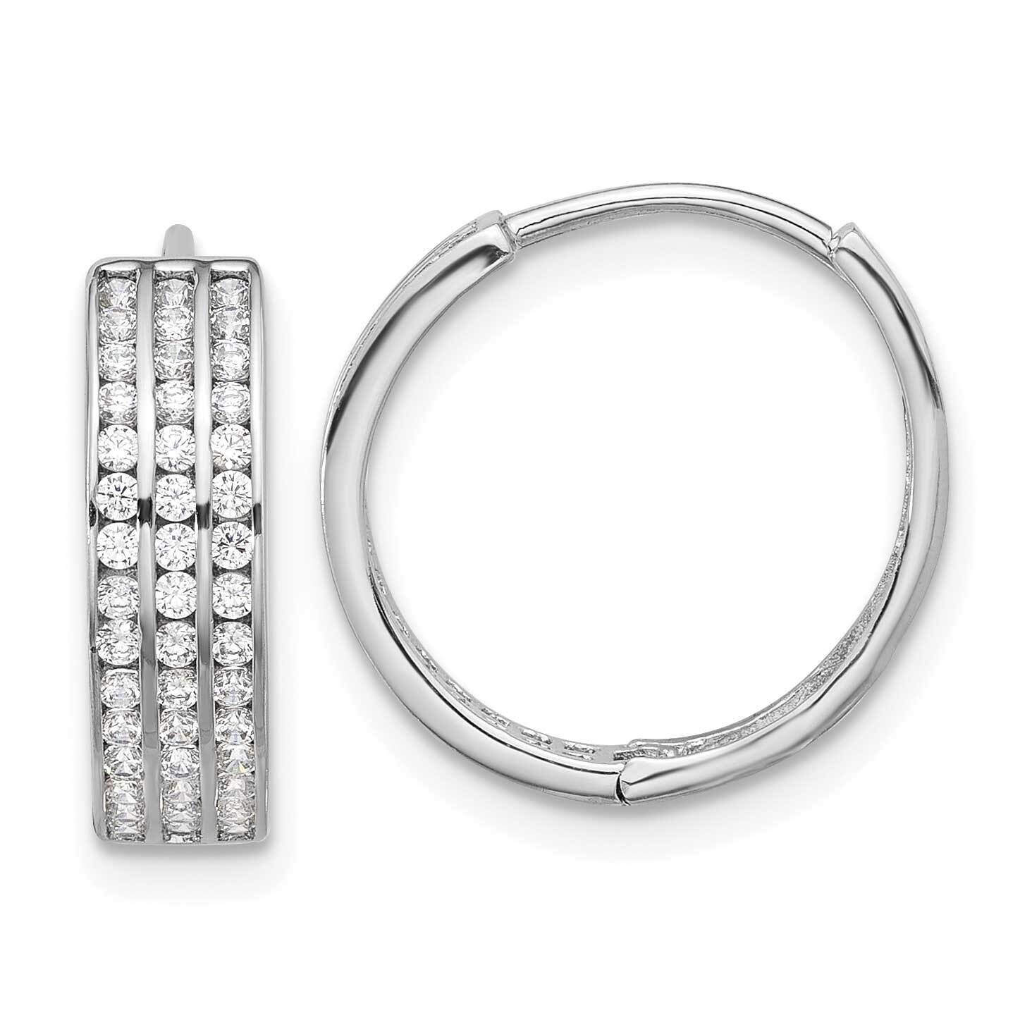 3 Row CZ Hinged Hoop Earrings Sterling Silver Rhodium-Plated QE17198, MPN: QE17198,