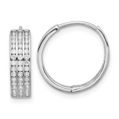 3 Row CZ Hinged Hoop Earrings Sterling Silver Rhodium-Plated QE17198, MPN: QE17198,