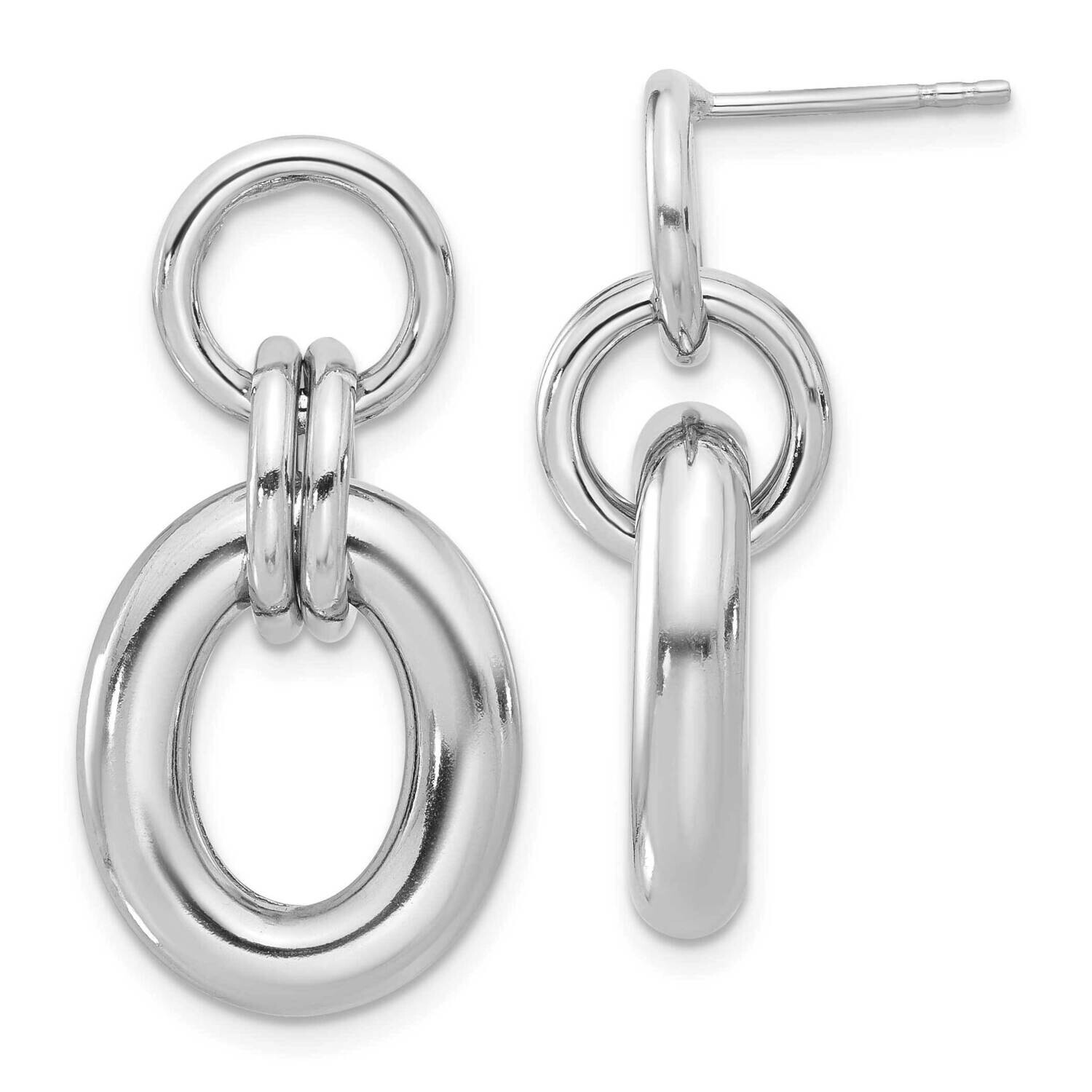 Hollow Link Post Dangle Earrings Sterling Silver Rhodium-Plated QE17040