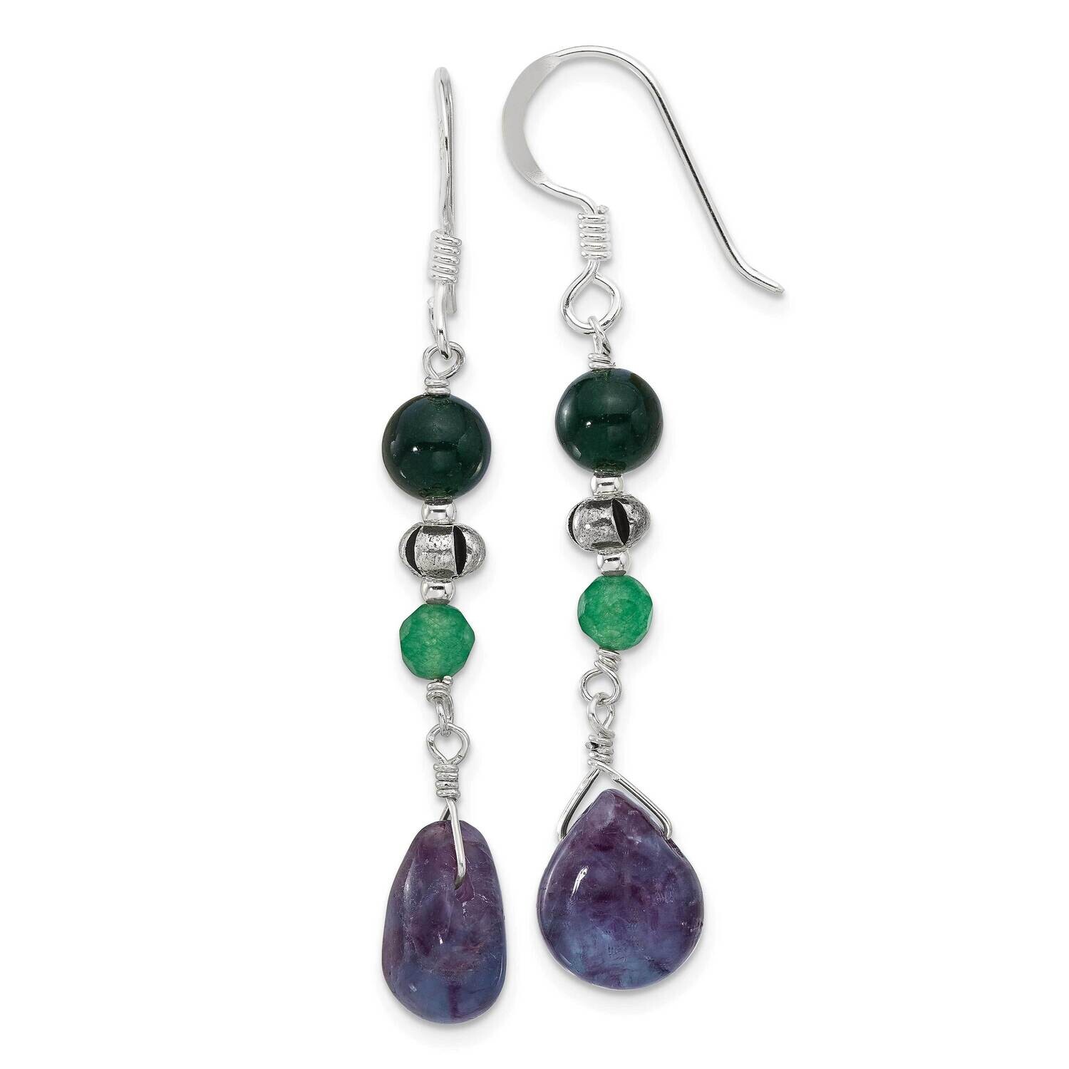 Antiqued Aventurine Fluorite Quartz Dangle Earrings Sterling Silver QE17289, MPN: QE17289,