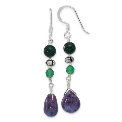 Antiqued Aventurine Fluorite Quartz Dangle Earrings Sterling Silver QE17289, MPN: QE17289,