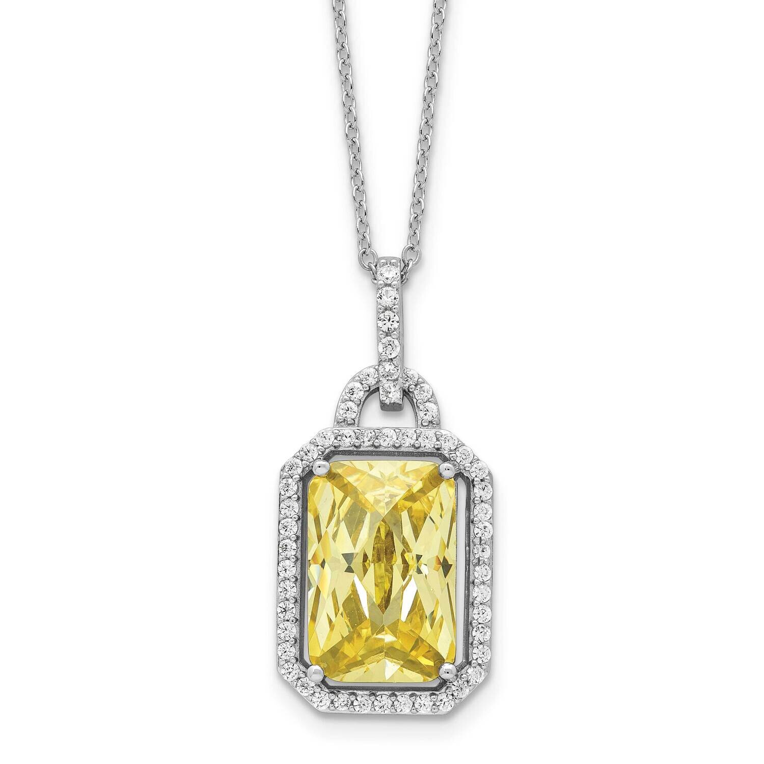 Cheryl M Fancy Yellow Checkerboard-Cut White Brilliant-Cut CZ 18 Inch Necklace Sterling Silver Rhod…