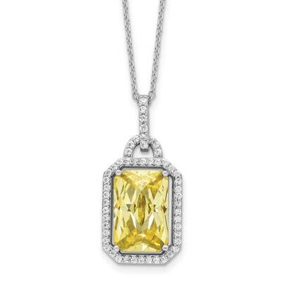 Cheryl M Fancy Yellow Checkerboard-Cut White Brilliant-Cut CZ 18 Inch Necklace Sterling Silver Rhod…