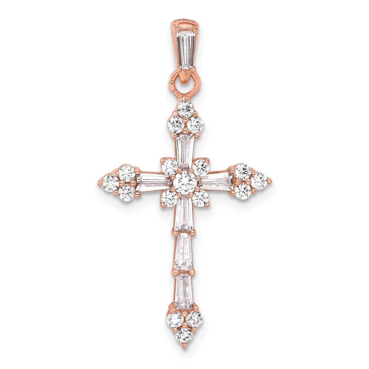 Rose-Tone CZ Cross Pendant Sterling Silver QC11418, MPN: QC11418,