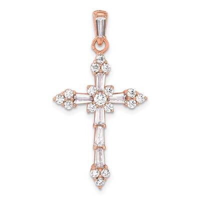 Rose-Tone CZ Cross Pendant Sterling Silver QC11418, MPN: QC11418,