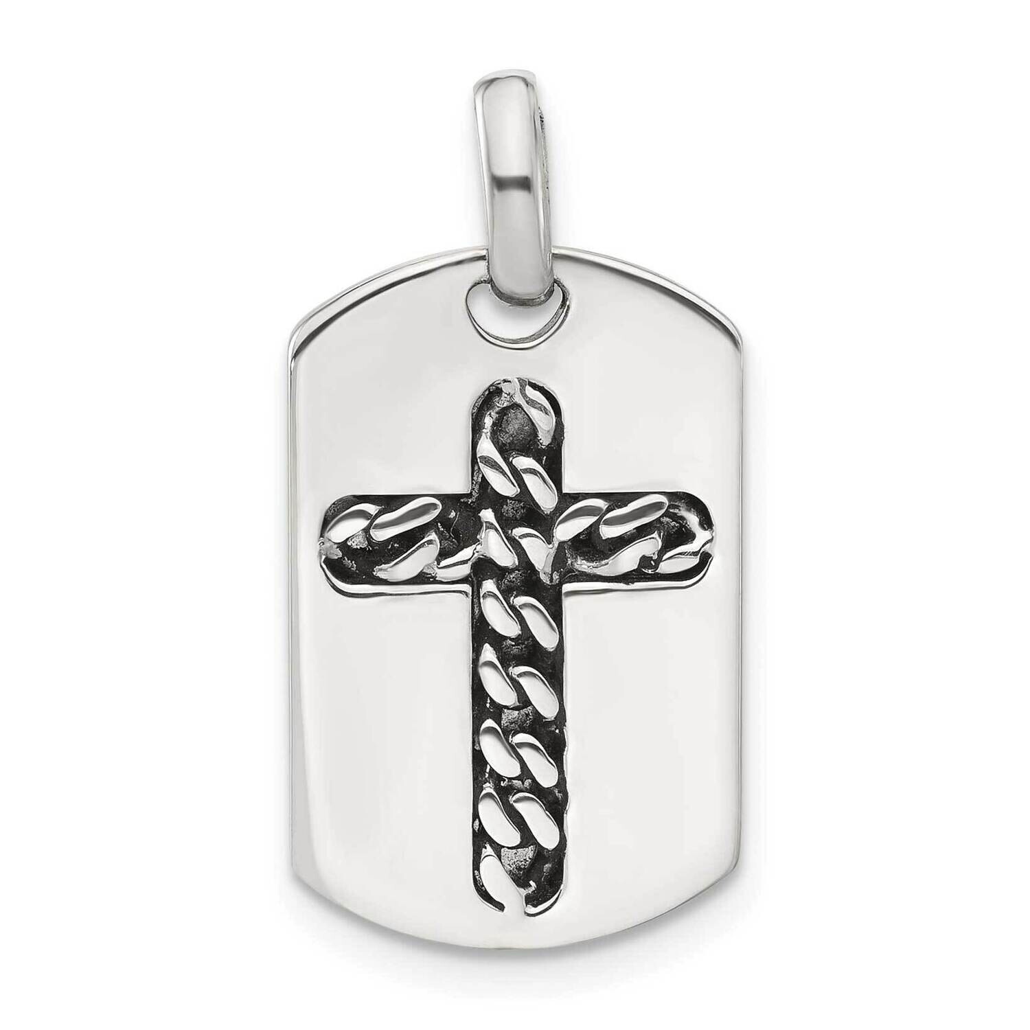 Antiqued Chain Inlay Cross Dog Tag Sterling Silver QC11454
