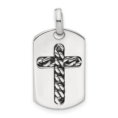 Antiqued Chain Inlay Cross Dog Tag Sterling Silver QC11454 by Men&#39;s Jewelry and Accessories, MPN: Q…