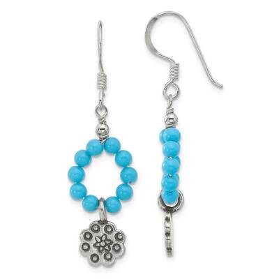 &amp; Antiqued Dyed Howlite Flower Dangle Earrings Sterling Silver Polished QE17365, MPN: QE17365,