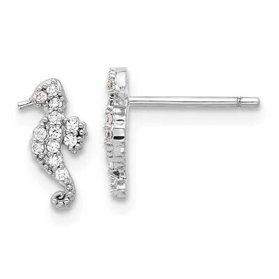 CZ Seahorse Post Earrings Sterling Silver Rhodium-Plated QE17557, MPN: QE17557,