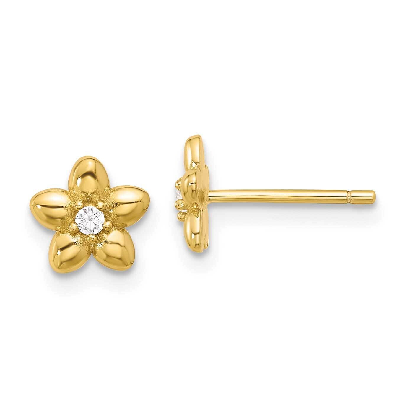 Gold-Tone CZ Flower Stud Post Earrings Sterling Silver QE17624