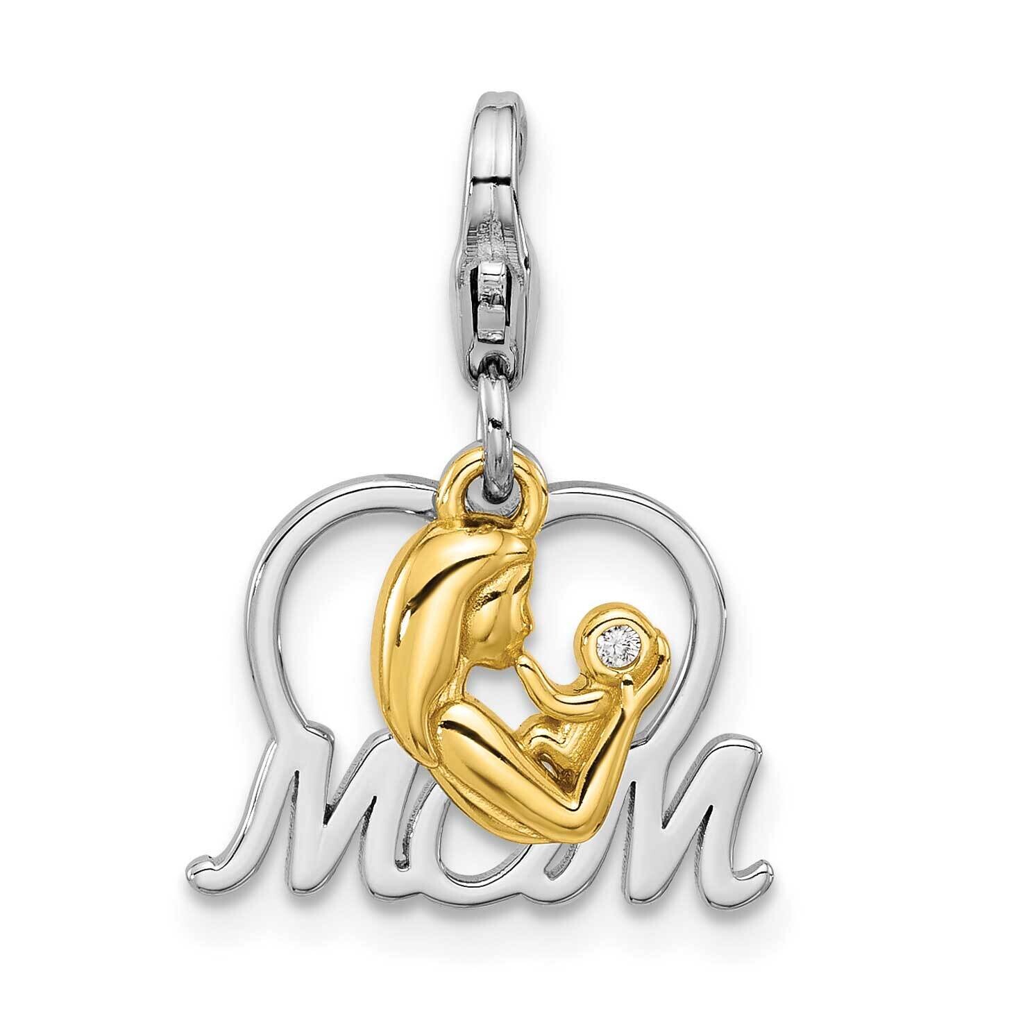 Amore La Vita Rhod-Plated/Gold-Plated CZ Mother&#39;s Love Mom Charm Sterling Silver QCC1273, MPN: QCC1…