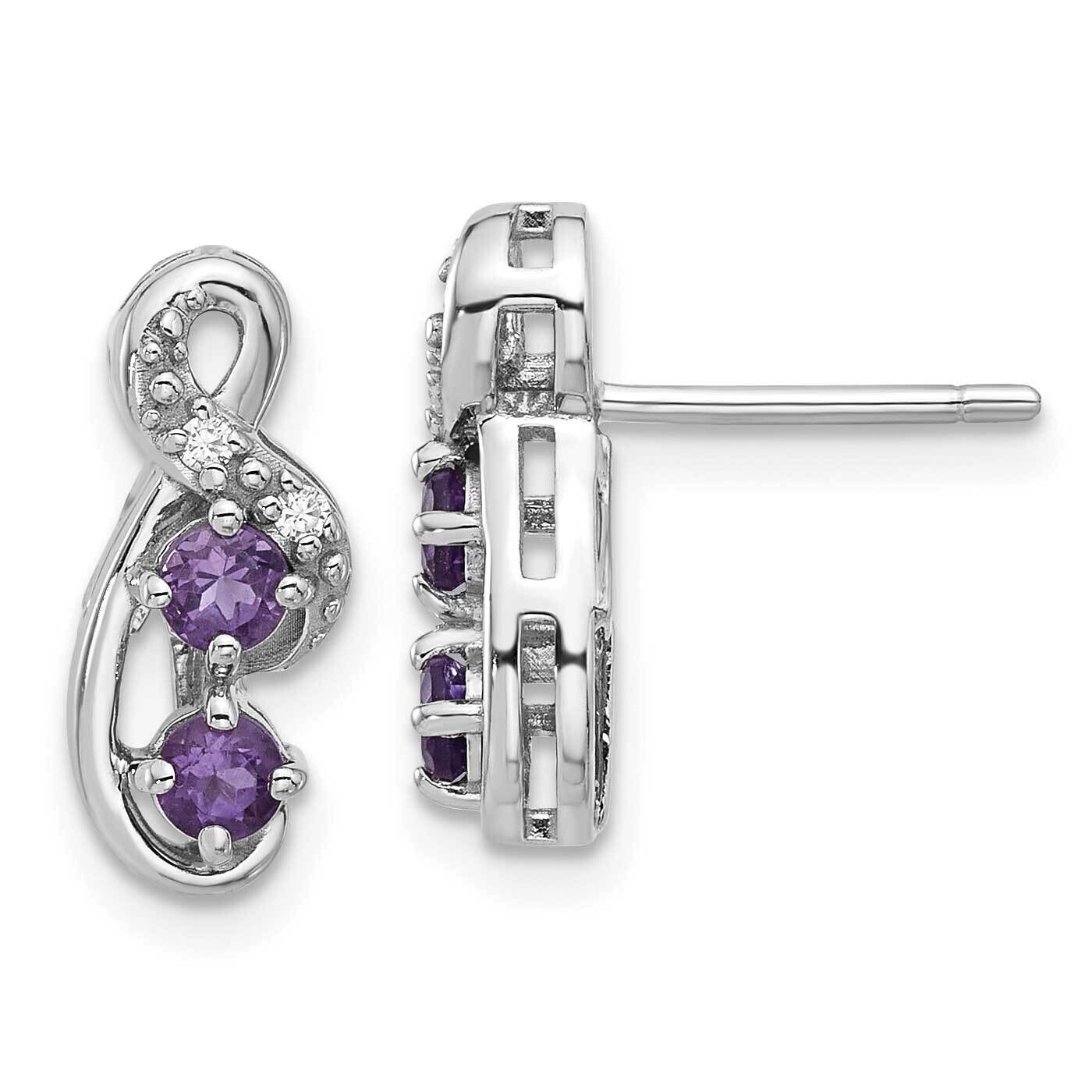 Amethyst CZ Swirl Post Earrings Sterling Silver Rhodium-Plated QE17756AM, MPN: QE17756AM,