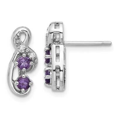 Amethyst CZ Swirl Post Earrings Sterling Silver Rhodium-Plated QE17756AM, MPN: QE17756AM,
