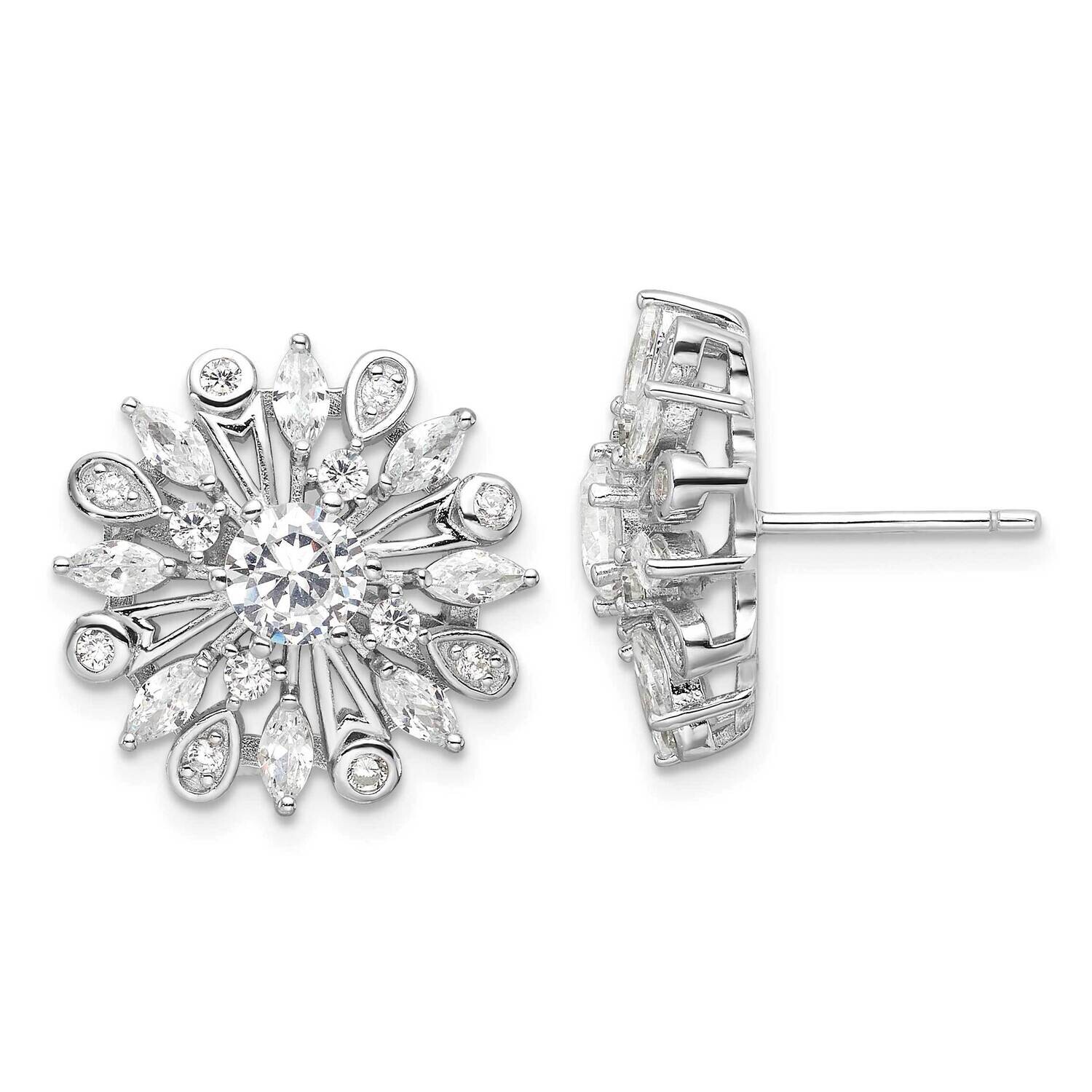 CZ Floral Post Earrings Sterling Silver Rhodium-Plated QE16766, MPN: QE16766,