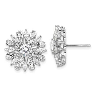 CZ Floral Post Earrings Sterling Silver Rhodium-Plated QE16766, MPN: QE16766,