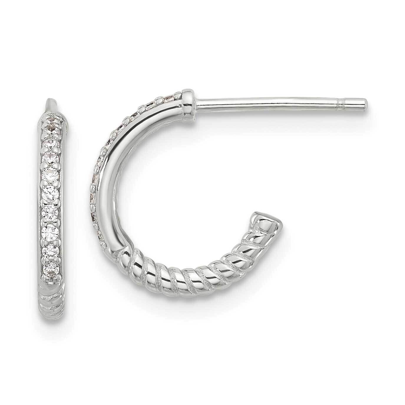 Flash Platinum-Plated Twisted CZ C Hoop Post Earrings Sterling Silver QE17172, MPN: QE17172,