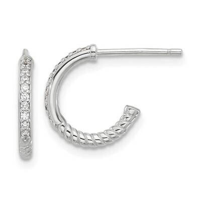 Flash Platinum-Plated Twisted CZ C Hoop Post Earrings Sterling Silver QE17172, MPN: QE17172,