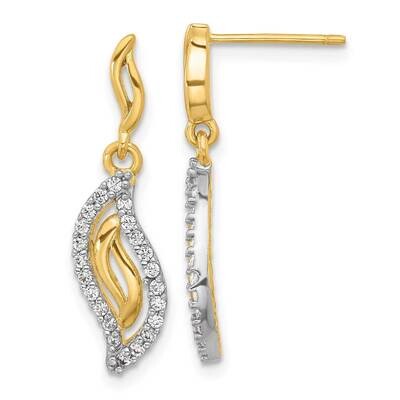 Gold-Tone Polished CZ Wavy Post Dangle Earrings Sterling Silver QE17046, MPN: QE17046,
