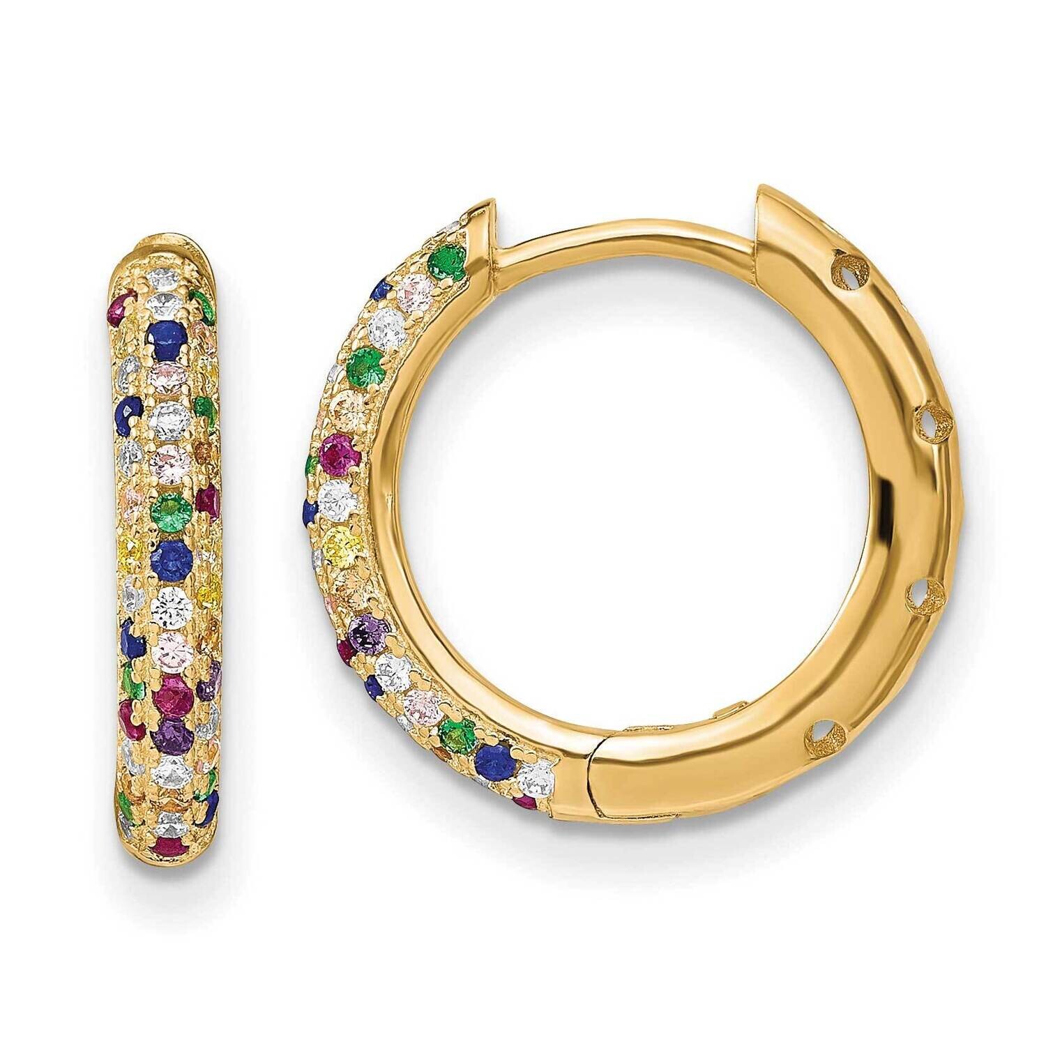 Prizma Flash Gold-Plated White Colorful CZ Small Hinged Hoop Earrings Sterling Silver Gold-Tone 14k…