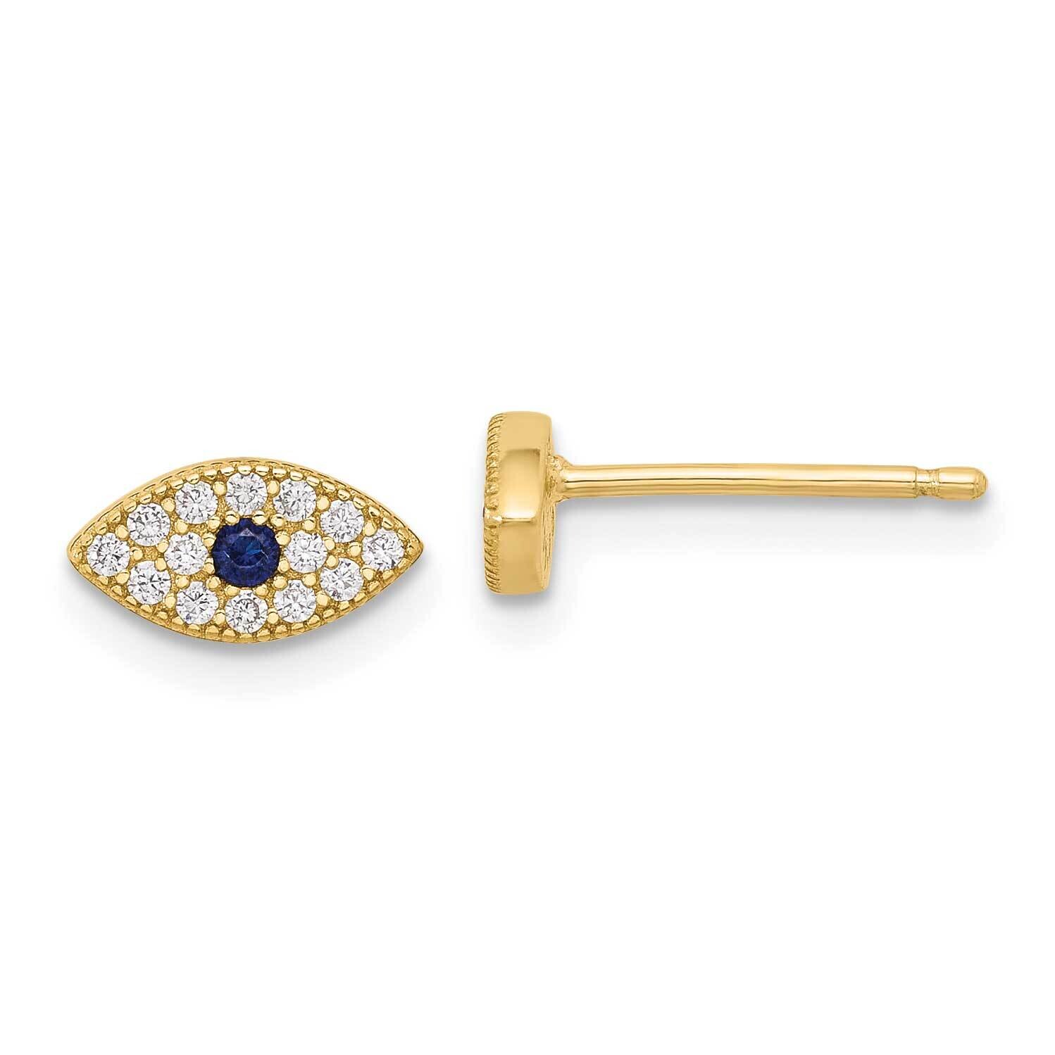 Gold-Tone CZ &amp; Synthetic Blue Spinel Evil Eye Post Earrings Sterling Silver QE17699, MPN: QE17699,